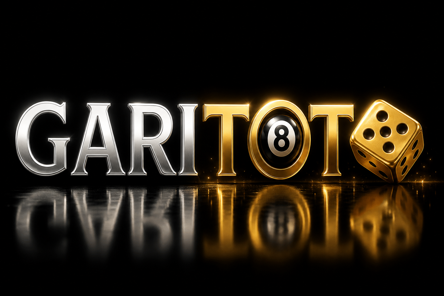 GARITOTO: teks GARI TOTO, bola 8 di O, dadu emas.